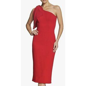 Dress The Population Poppy Red One-Shoulder Midi Dress With Bow Detail